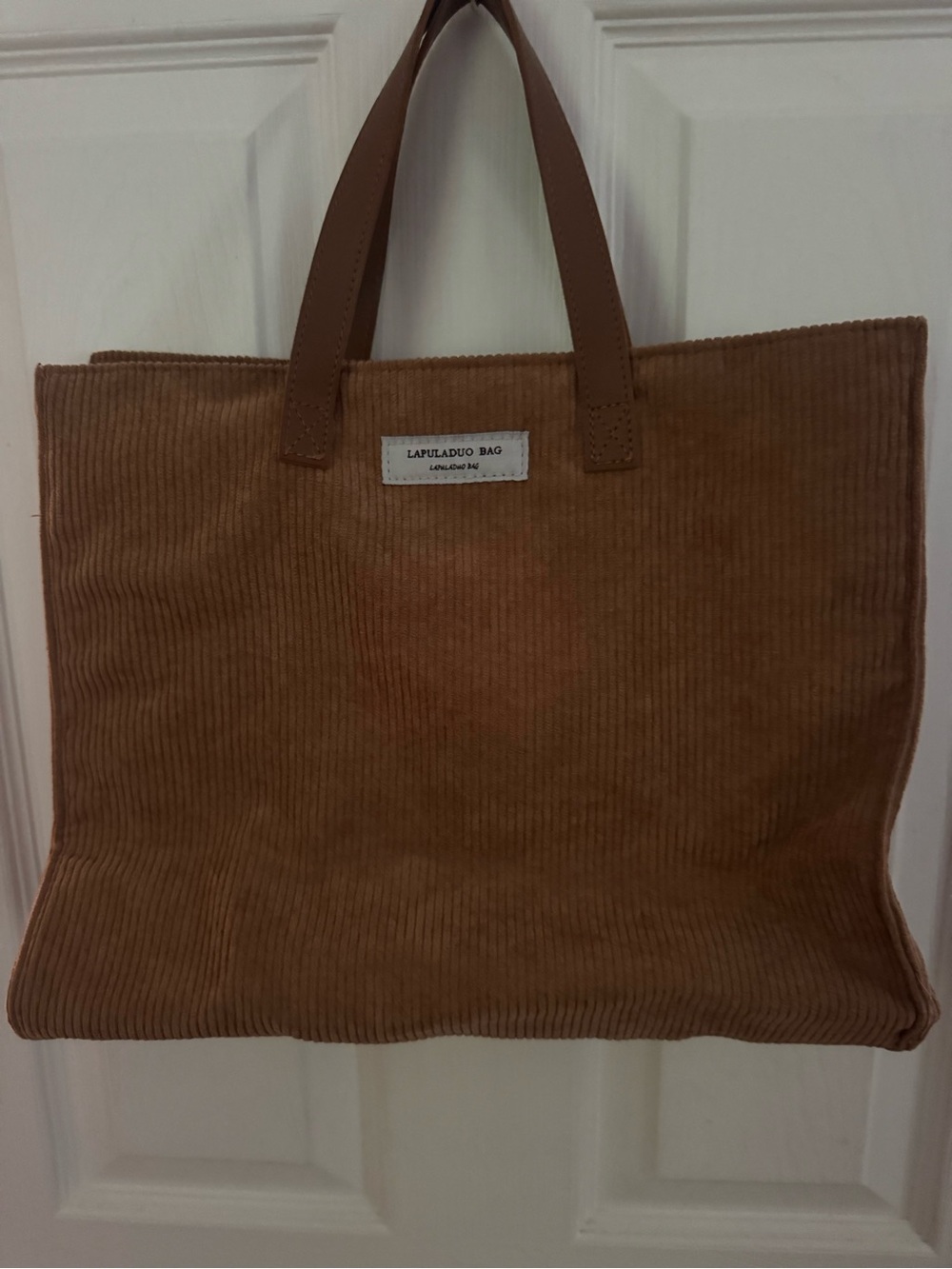 Lapelaludo Brown Corduroy Tote Bag with Leather Handles